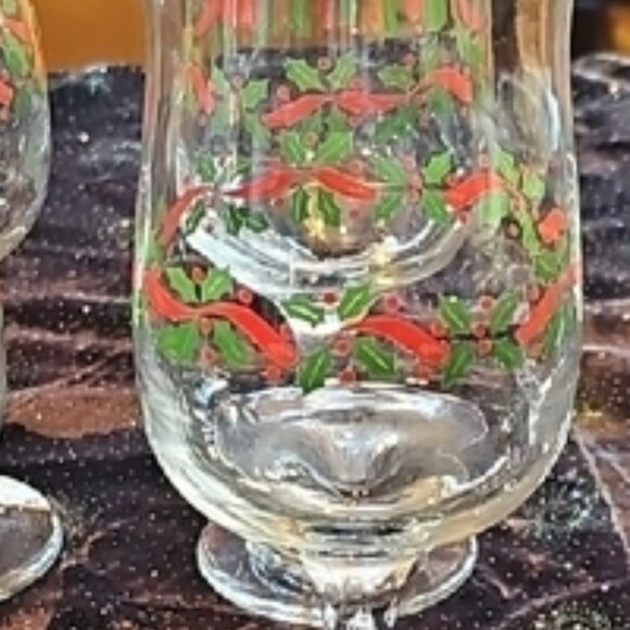 Set of 6 vintage Libbey Holly Berry Christmas wine glasses water goblets - Picture 12 of 12